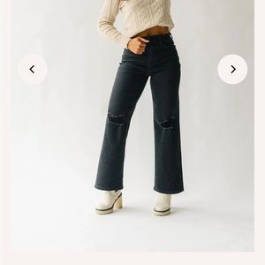 Piper & Scoot The Jack Wide Leg Distressed Jeans in Black.